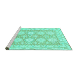 Sideview of Machine Washable Abstract Turquoise Modern Area Rugs, wshabs2397turq