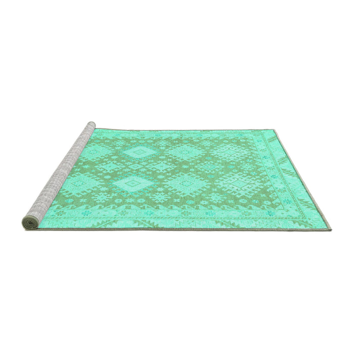Sideview of Machine Washable Abstract Turquoise Modern Area Rugs, wshabs2397turq