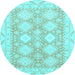 Round Machine Washable Abstract Light Blue Modern Rug, wshabs2397lblu