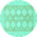 Round Machine Washable Abstract Turquoise Modern Area Rugs, wshabs2397turq