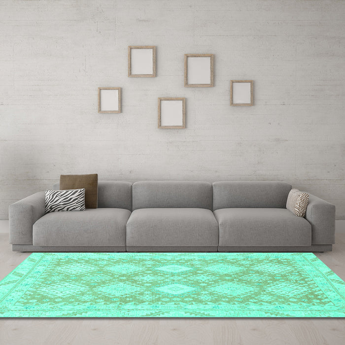 Machine Washable Abstract Turquoise Modern Area Rugs in a Living Room,, wshabs2397turq