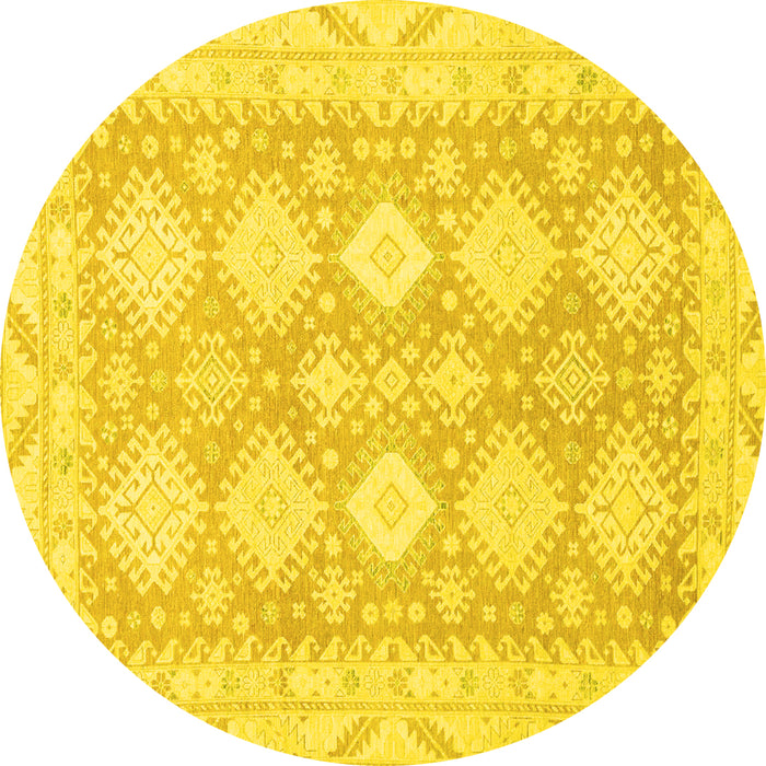 Round Machine Washable Abstract Yellow Modern Rug, wshabs2397yw