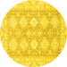 Round Machine Washable Abstract Yellow Modern Rug, wshabs2397yw