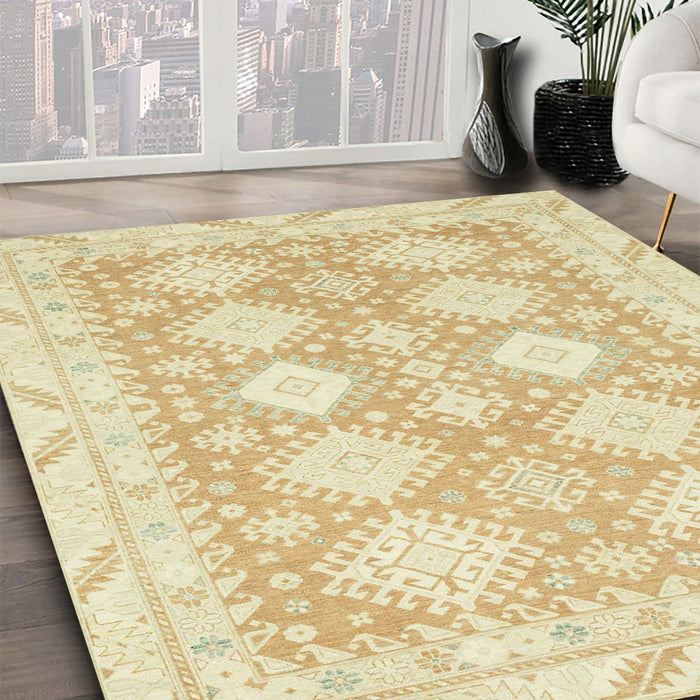 Machine Washable Abstract Khaki Gold Rug in a Family Room, wshabs2397