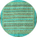 Round Machine Washable Abstract Turquoise Modern Area Rugs, wshabs2398turq