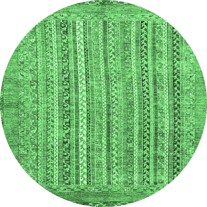 Round Machine Washable Abstract Emerald Green Modern Area Rugs, wshabs2398emgrn