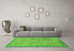 Machine Washable Abstract Green Modern Area Rugs in a Living Room,, wshabs2398grn