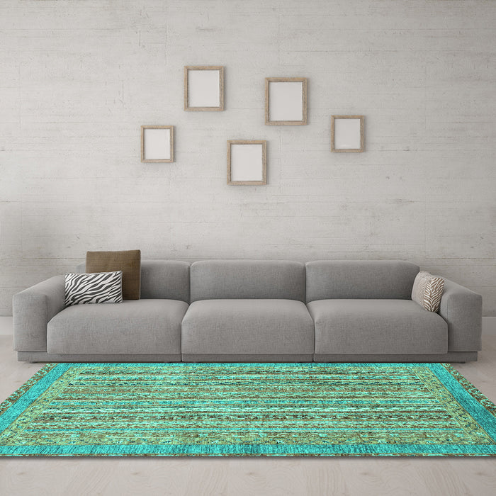 Machine Washable Abstract Turquoise Modern Area Rugs in a Living Room,, wshabs2398turq