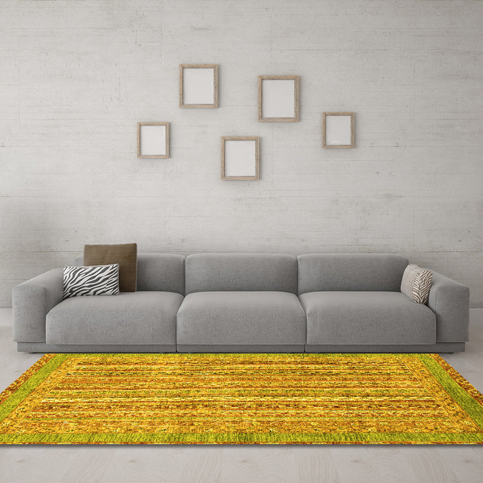Machine Washable Abstract Yellow Modern Rug in a Living Room, wshabs2398yw