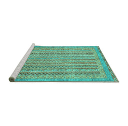 Sideview of Machine Washable Abstract Turquoise Modern Area Rugs, wshabs2398turq