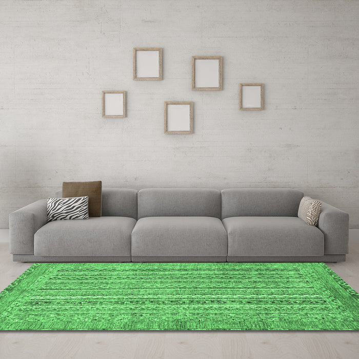 Machine Washable Abstract Emerald Green Modern Area Rugs in a Living Room,, wshabs2398emgrn