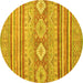 Round Machine Washable Abstract Yellow Modern Rug, wshabs2399yw