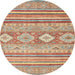 Round Machine Washable Abstract Chocolate Brown Rug, wshabs2399