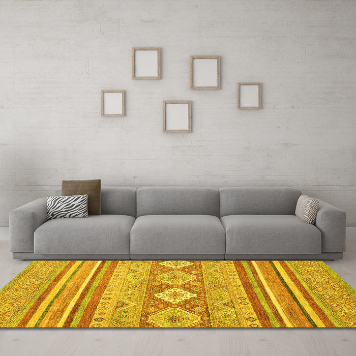 Machine Washable Abstract Yellow Modern Rug in a Living Room, wshabs2399yw