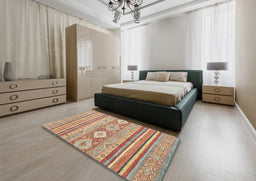 Abstract Chocolate Brown Modern Rug in a Bedroom, abs2399