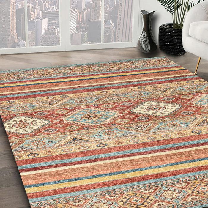 Machine Washable Abstract Chocolate Brown Rug in a Family Room, wshabs2399