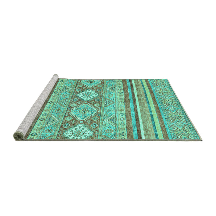 Sideview of Machine Washable Abstract Turquoise Modern Area Rugs, wshabs2399turq