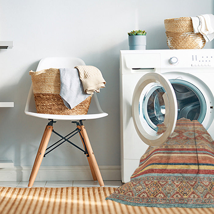 Machine Washable Abstract Chocolate Brown Rug in a Washing Machine, wshabs2399