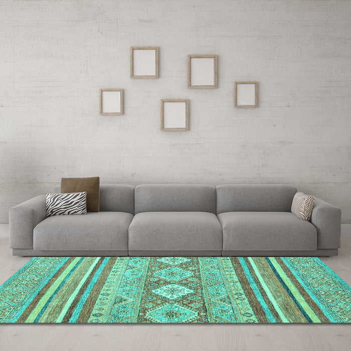 Machine Washable Abstract Turquoise Modern Area Rugs in a Living Room,, wshabs2399turq