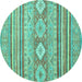 Round Abstract Turquoise Modern Rug, abs2399turq