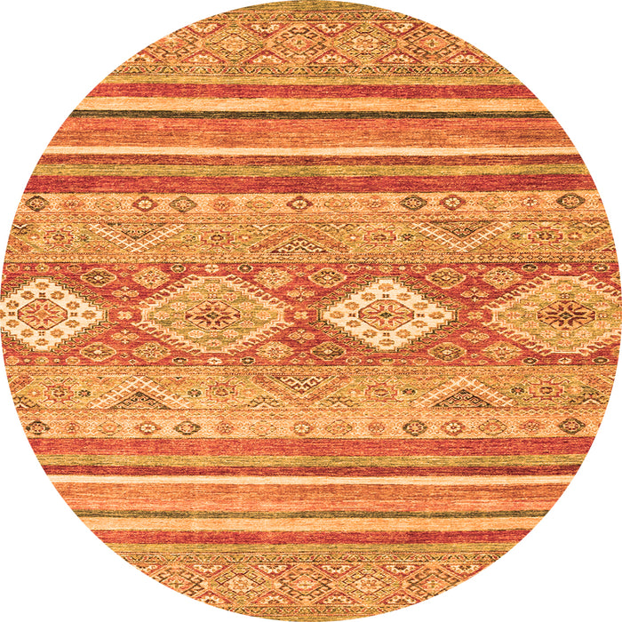 Round Machine Washable Abstract Orange Modern Area Rugs, wshabs2399org