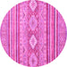 Round Machine Washable Abstract Pink Modern Rug, wshabs2399pnk