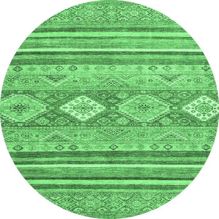 Round Machine Washable Abstract Emerald Green Modern Area Rugs, wshabs2399emgrn