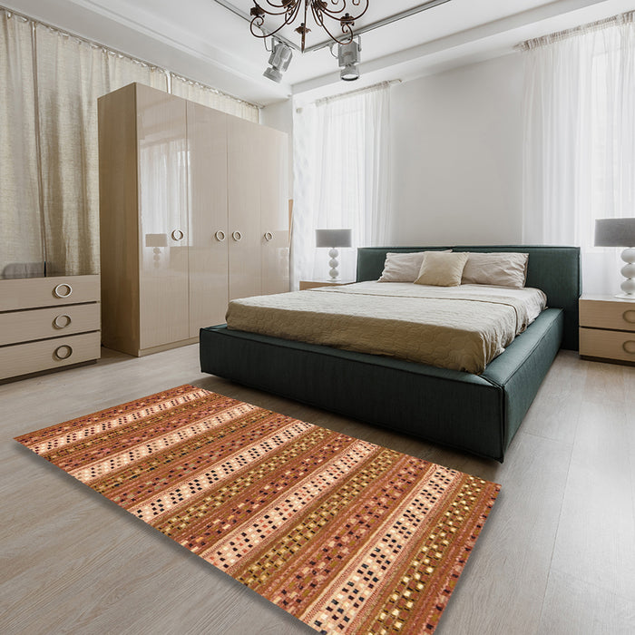 Abstract Mango Orange Modern Rug in a Bedroom, abs239