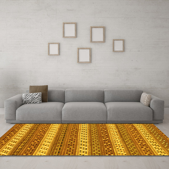 Machine Washable Abstract Yellow Modern Rug in a Living Room, wshabs239yw