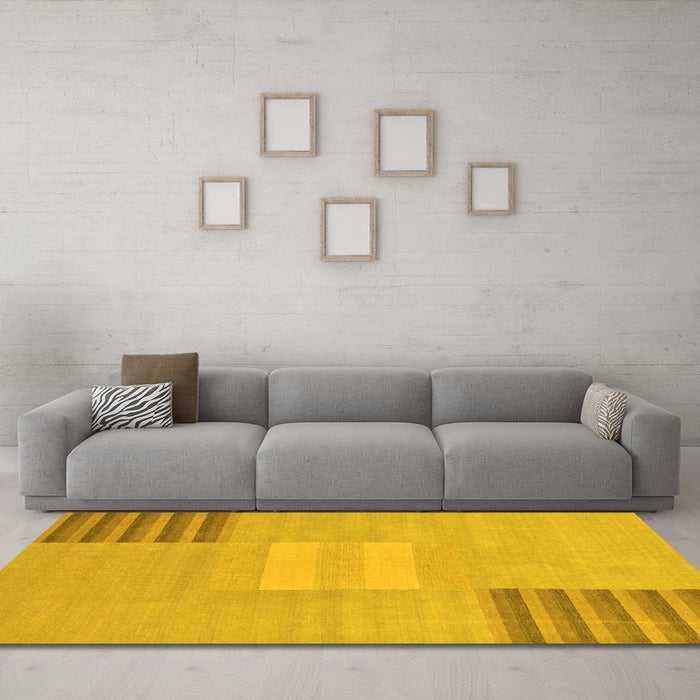 Machine Washable Abstract Yellow Modern Rug in a Living Room, wshabs23yw