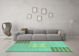 Machine Washable Abstract Turquoise Modern Area Rugs in a Living Room,, wshabs23turq