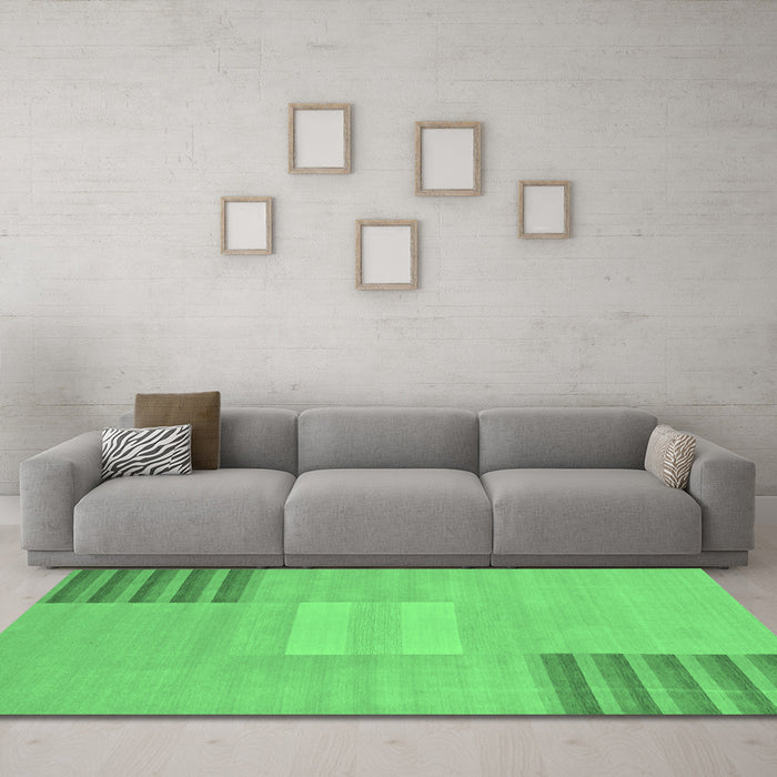 Machine Washable Abstract Emerald Green Modern Area Rugs in a Living Room,, wshabs23emgrn