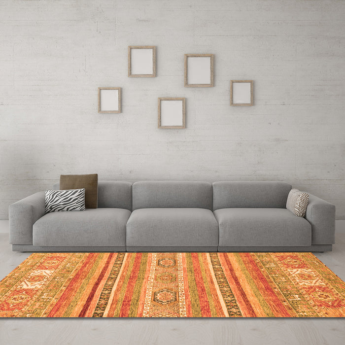 Machine Washable Abstract Orange Modern Area Rugs in a Living Room, wshabs2400org