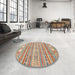 Round Machine Washable Abstract Rust Pink Rug in a Office, wshabs2400