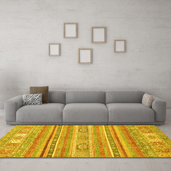 Machine Washable Abstract Yellow Modern Rug in a Living Room, wshabs2400yw