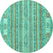 Round Machine Washable Abstract Turquoise Modern Area Rugs, wshabs2400turq