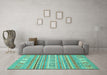 Machine Washable Abstract Turquoise Modern Area Rugs in a Living Room,, wshabs2400turq