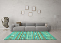 Machine Washable Abstract Turquoise Modern Rug, wshabs2400turq