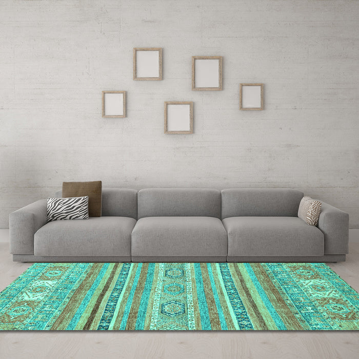 Machine Washable Abstract Turquoise Modern Area Rugs in a Living Room,, wshabs2400turq