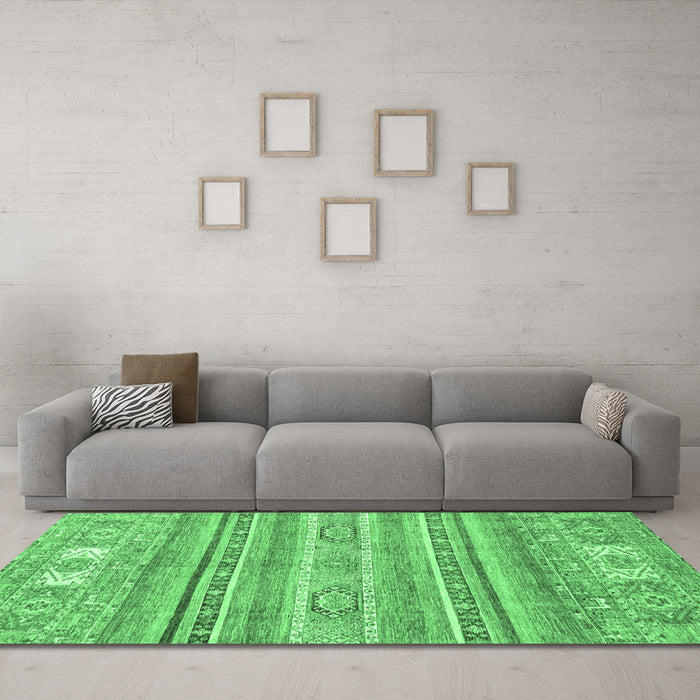 Machine Washable Abstract Emerald Green Modern Area Rugs in a Living Room,, wshabs2400emgrn
