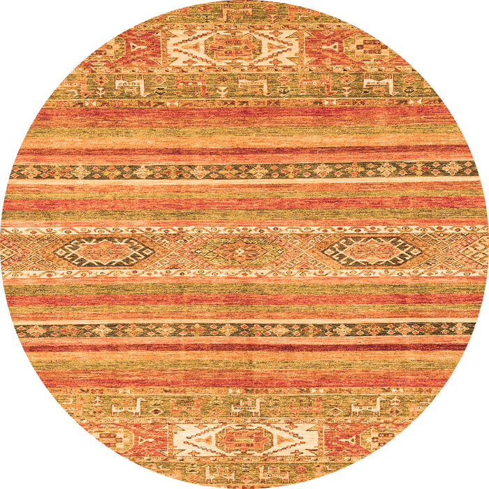 Round Machine Washable Abstract Orange Modern Area Rugs, wshabs2400org