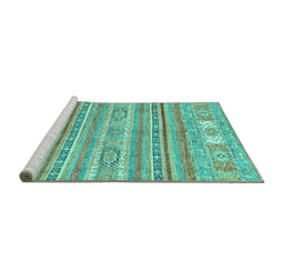 Sideview of Machine Washable Abstract Turquoise Modern Area Rugs, wshabs2400turq