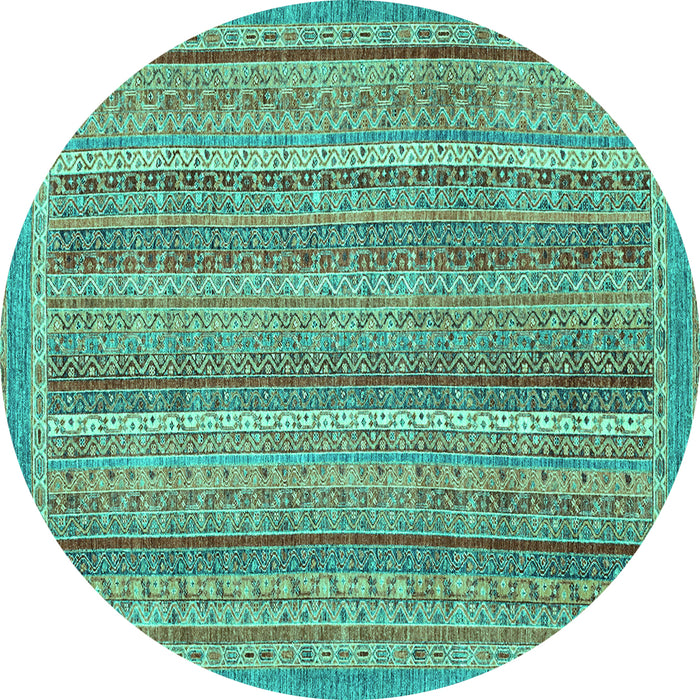 Round Machine Washable Oriental Turquoise Modern Area Rugs, wshabs2401turq