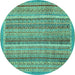 Round Machine Washable Oriental Turquoise Modern Area Rugs, wshabs2401turq