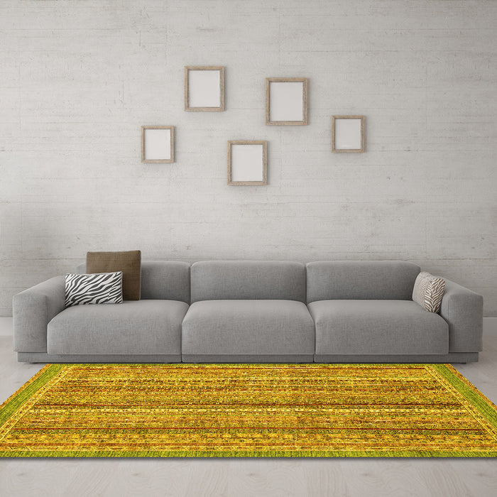 Machine Washable Oriental Yellow Modern Rug in a Living Room, wshabs2401yw