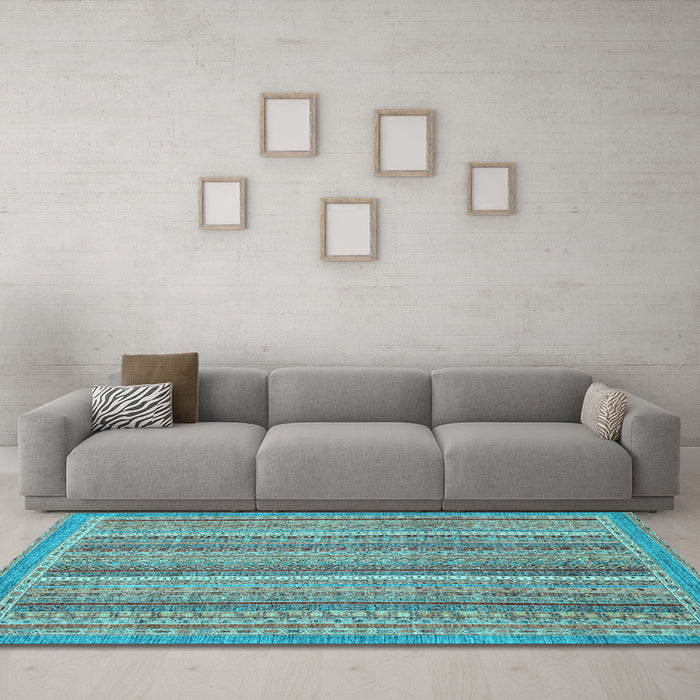 Machine Washable Oriental Light Blue Modern Rug in a Living Room, wshabs2401lblu