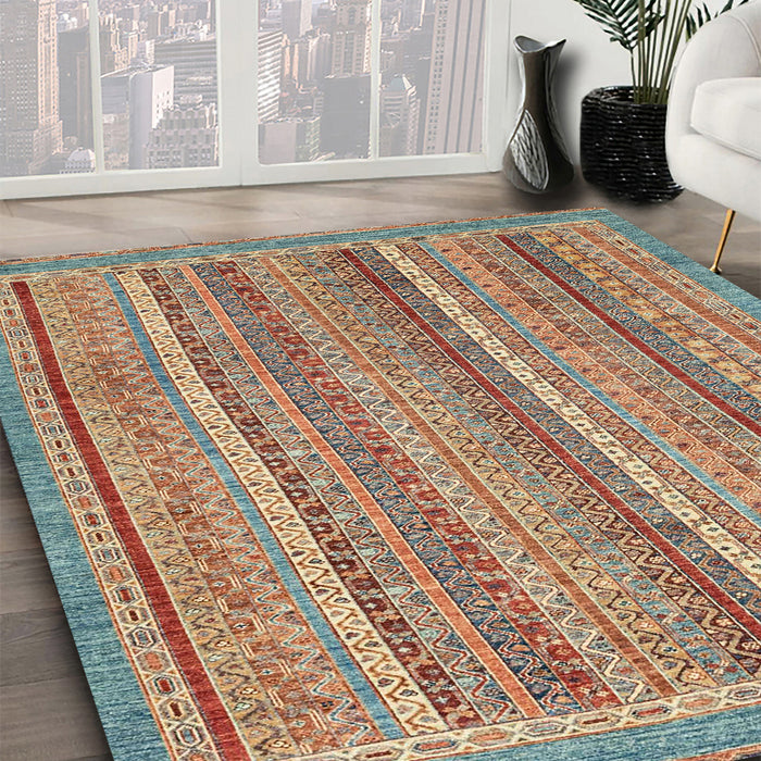 Abstract Sand Brown Oriental Rug in Family Room, abs2401