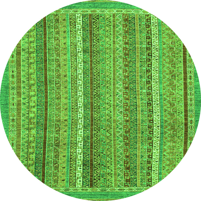 Round Machine Washable Oriental Green Modern Area Rugs, wshabs2401grn