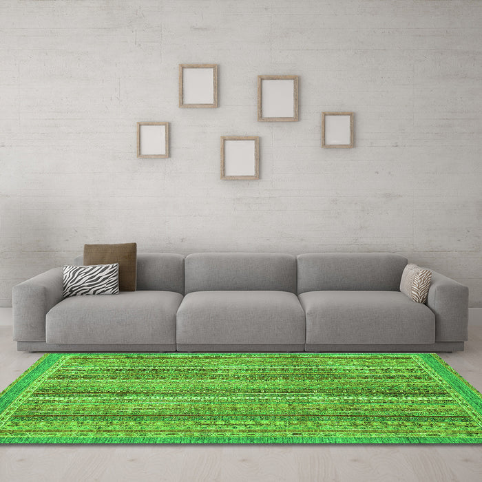 Machine Washable Oriental Green Modern Area Rugs in a Living Room,, wshabs2401grn
