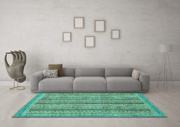 Machine Washable Oriental Turquoise Modern Area Rugs in a Living Room,, wshabs2401turq